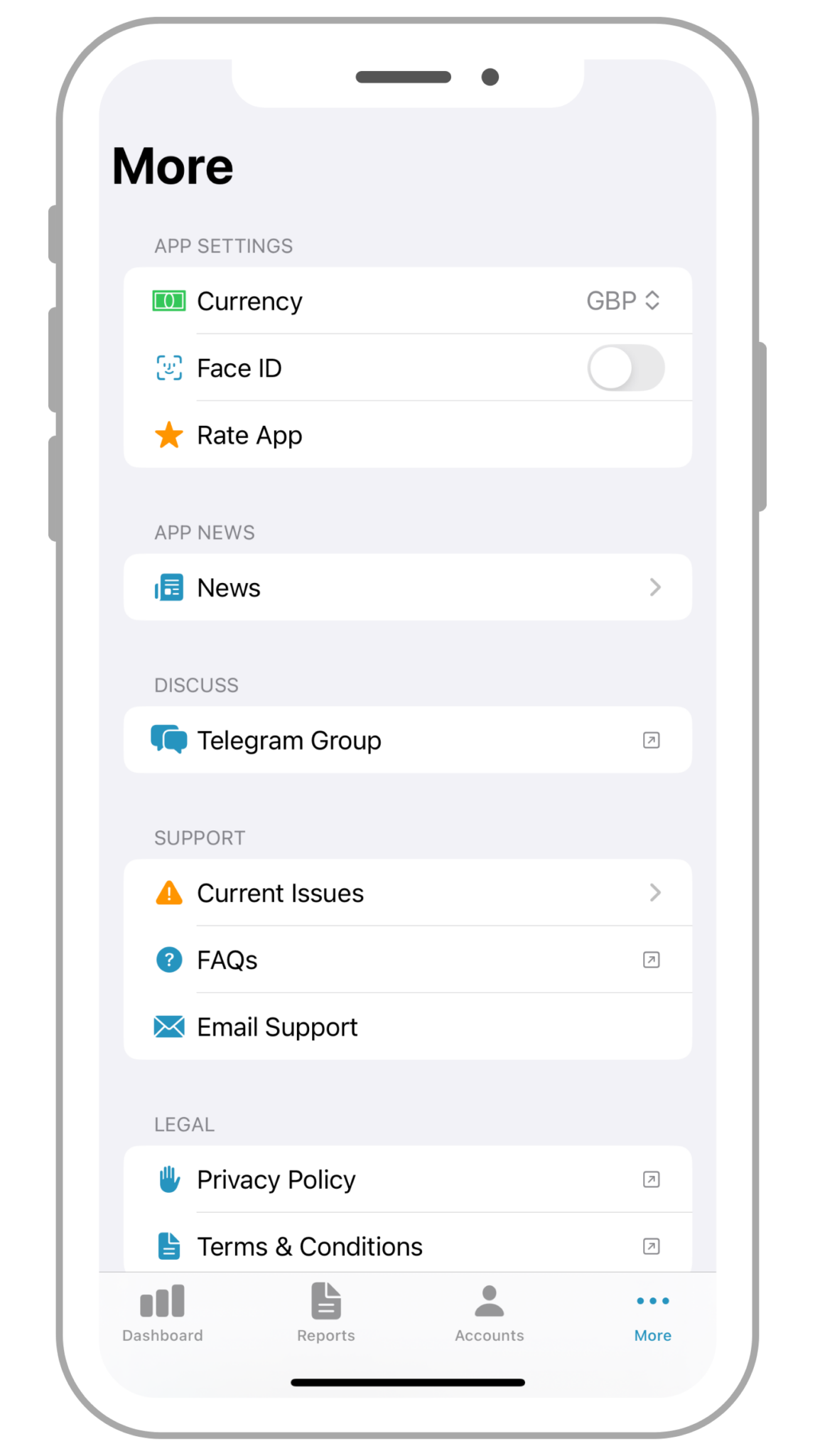 Affiliate Stats Currency Options - Mobile App Screenshot