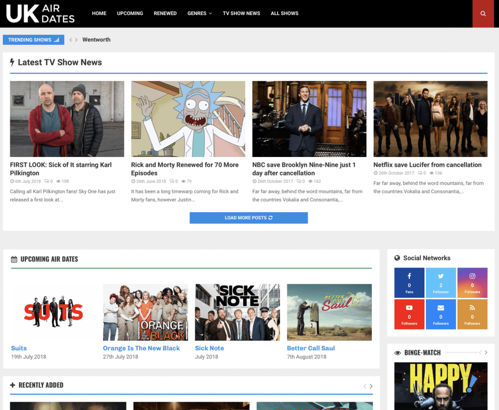UK Air Dates website screenshot
