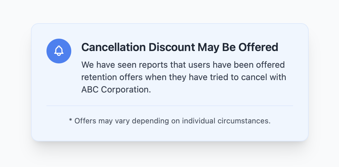 Cancellation Discount Example Pop Up
