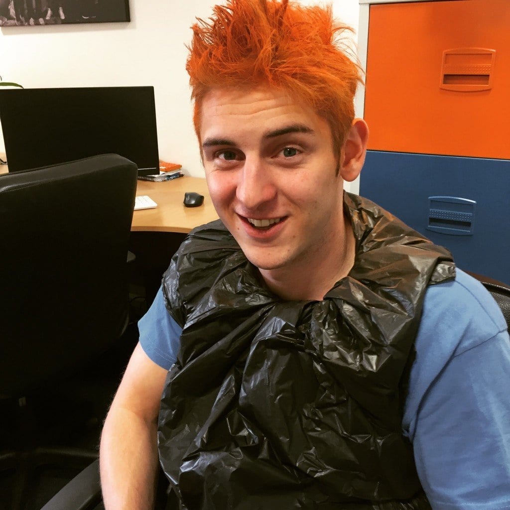 Matt getting his hair dyed orange