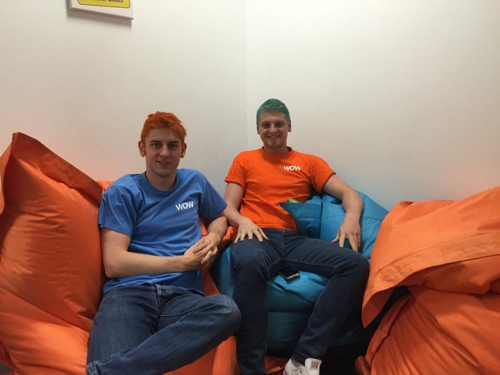 Matt and Wes sitting with coloured hair