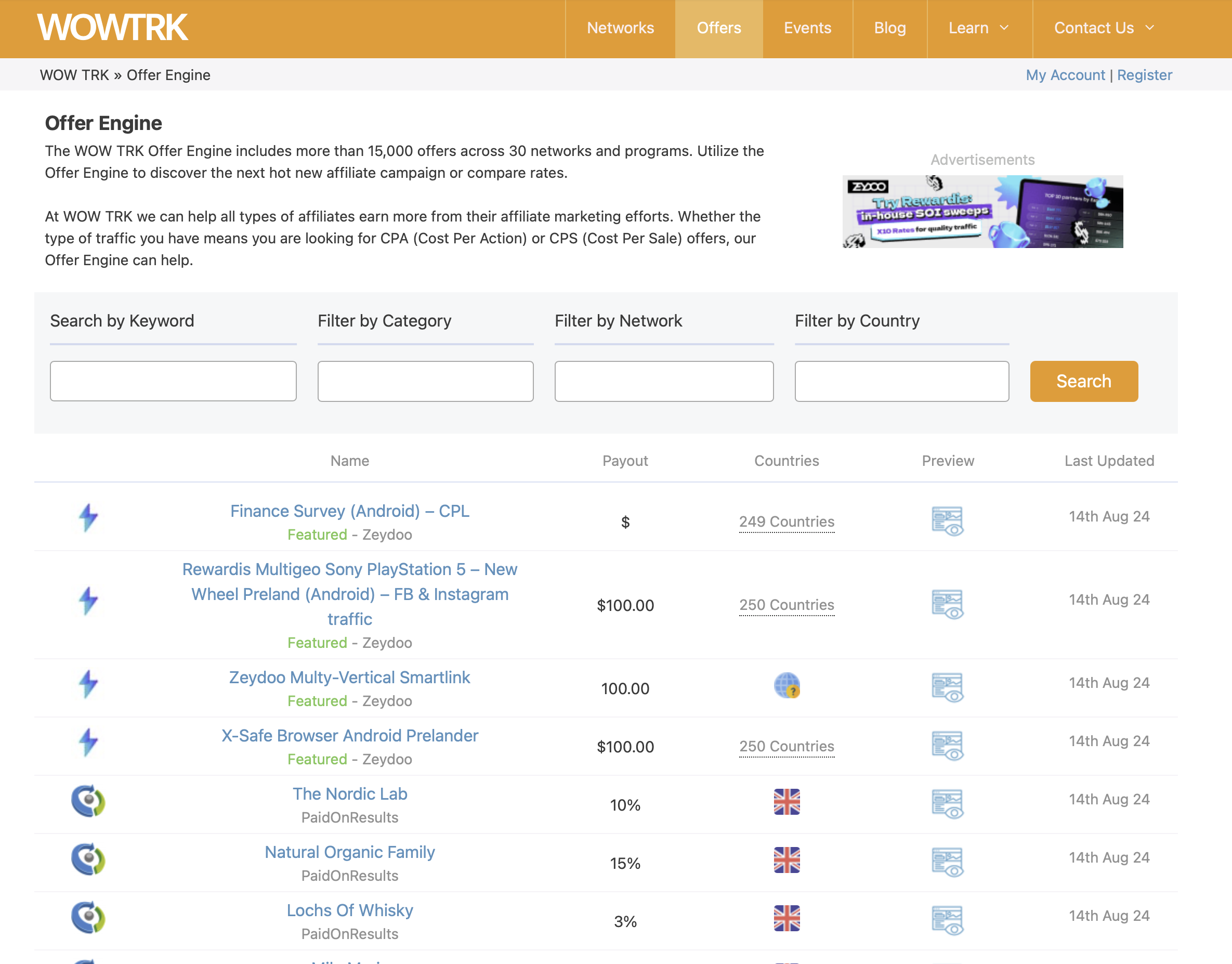 How the Offer Engine by WOW TRK used to look