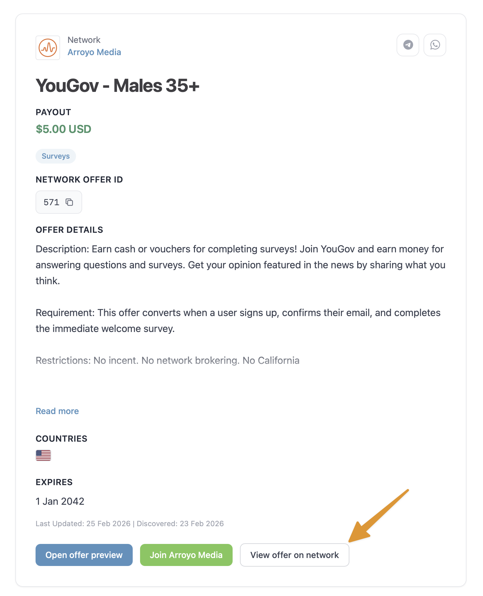 Example of a deep link to a network's program page