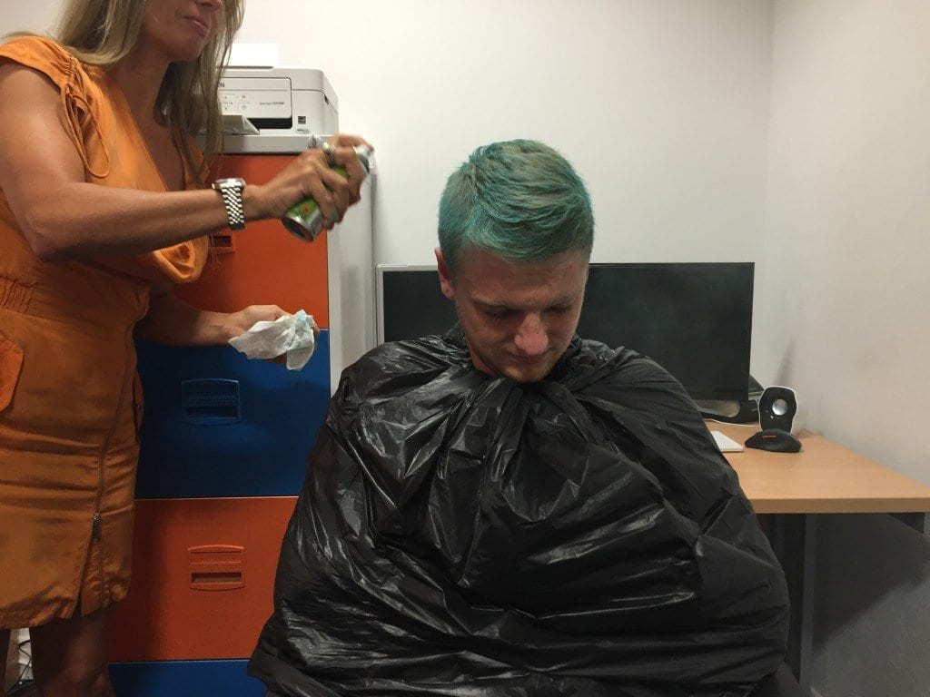 Wes getting his hair dyed blue