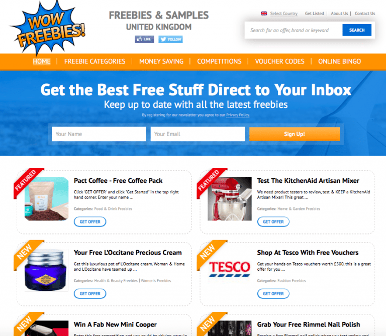 Screenshot of WOW Freebies in 2016