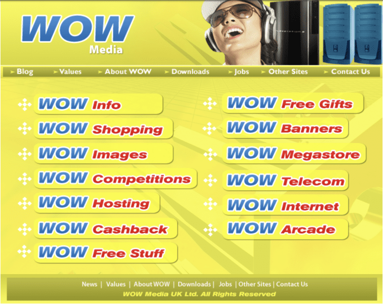 Screenshot of the WOW Media site back in 2007